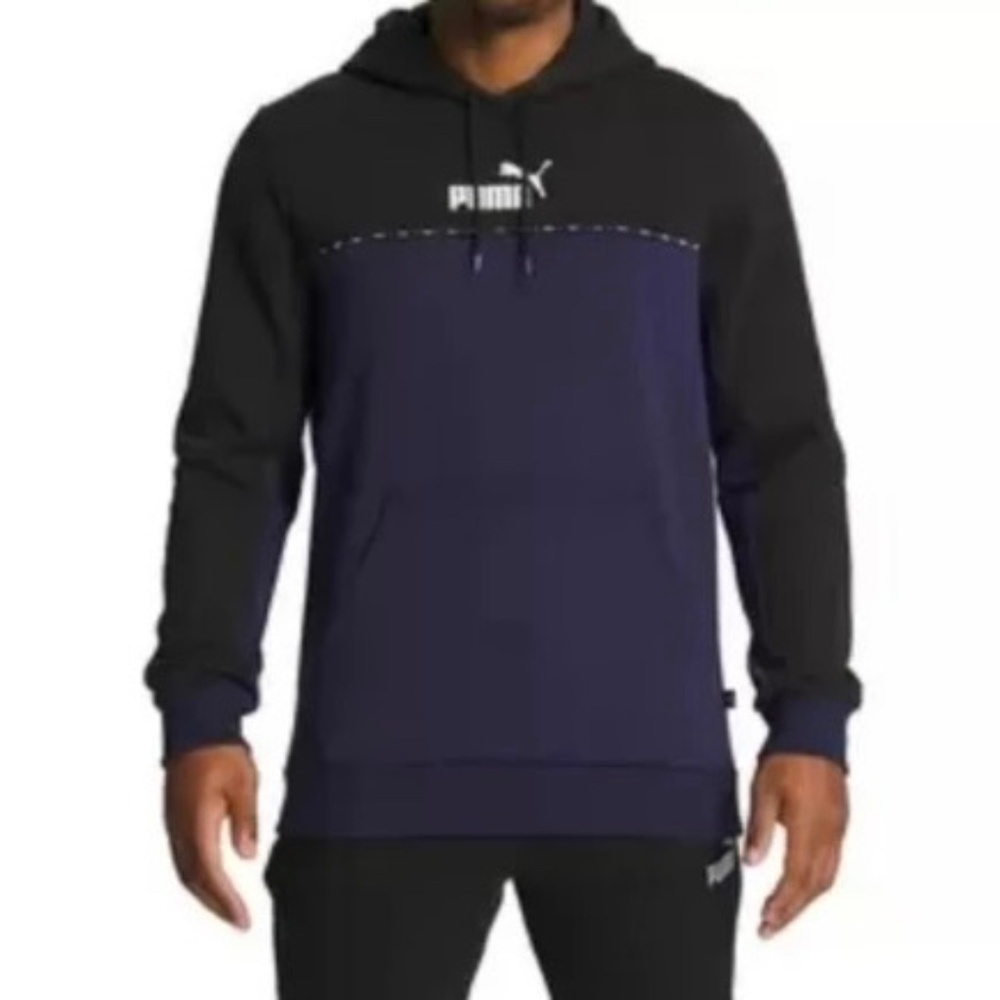 PUMA Men's Colorblock Hoodie, Navy Blue/Black, Size XL NWT